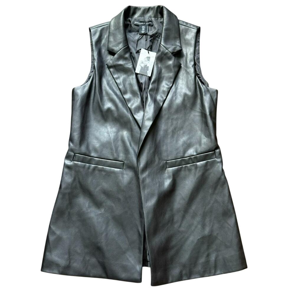 Sincerely Jules Faux Leather Black Vest Longline Sleeveless Small NWT